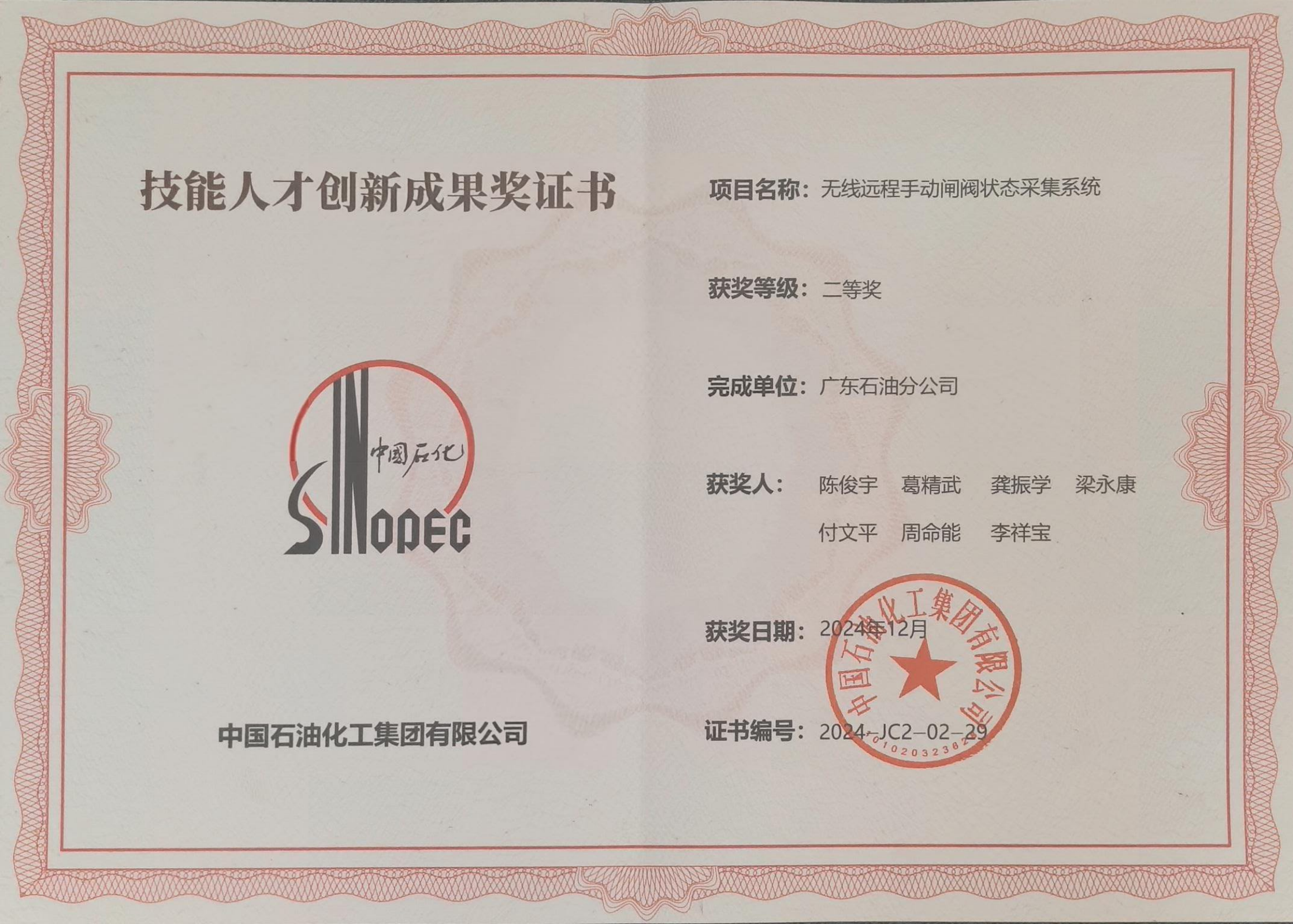 手动闸阀获奖证书